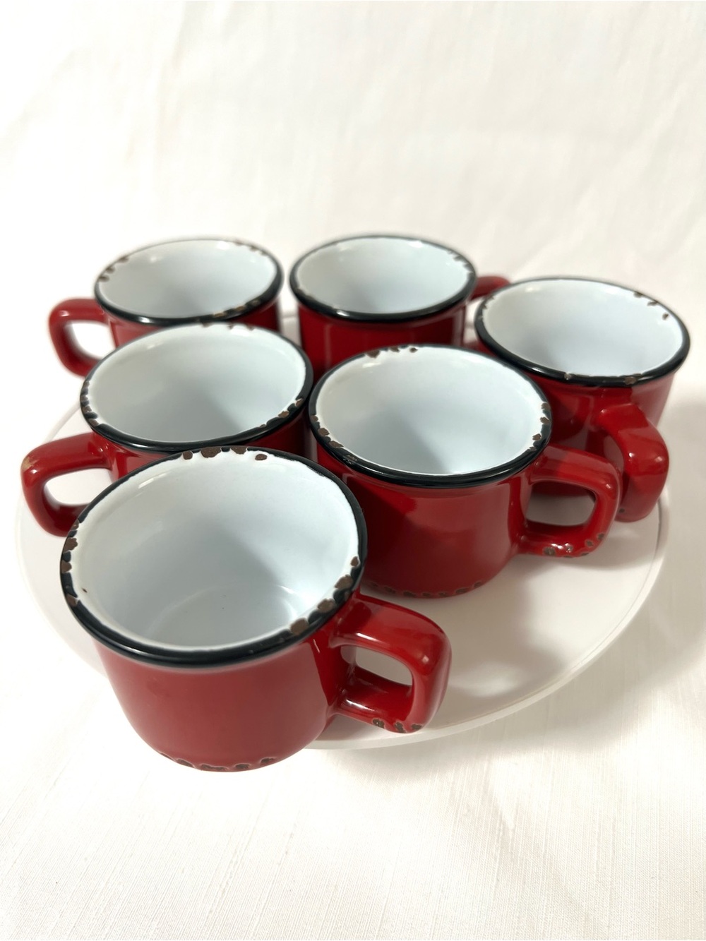 Red Enamel Espresso Cup Set - 6 Pack